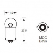 MCC BA9S G11: Miniature Centre Contact BA9S cap with 9mm diameter base and 11mm diameter glass globe (G11) from £0.01 each